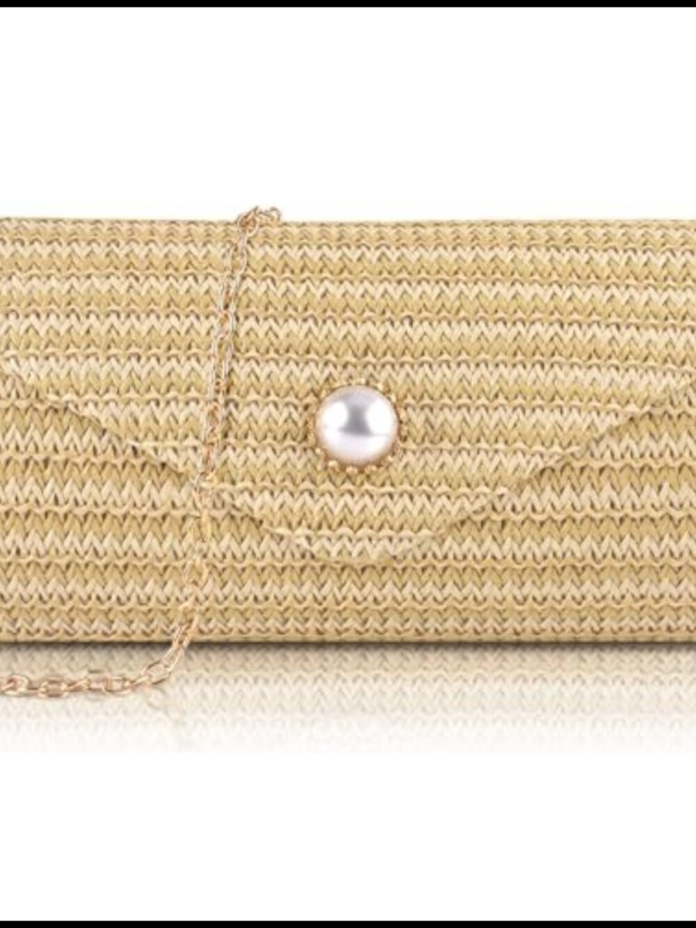 Straw Woven Clutch Purse with Detachable Chain Strap Pearl Boho Crossbody